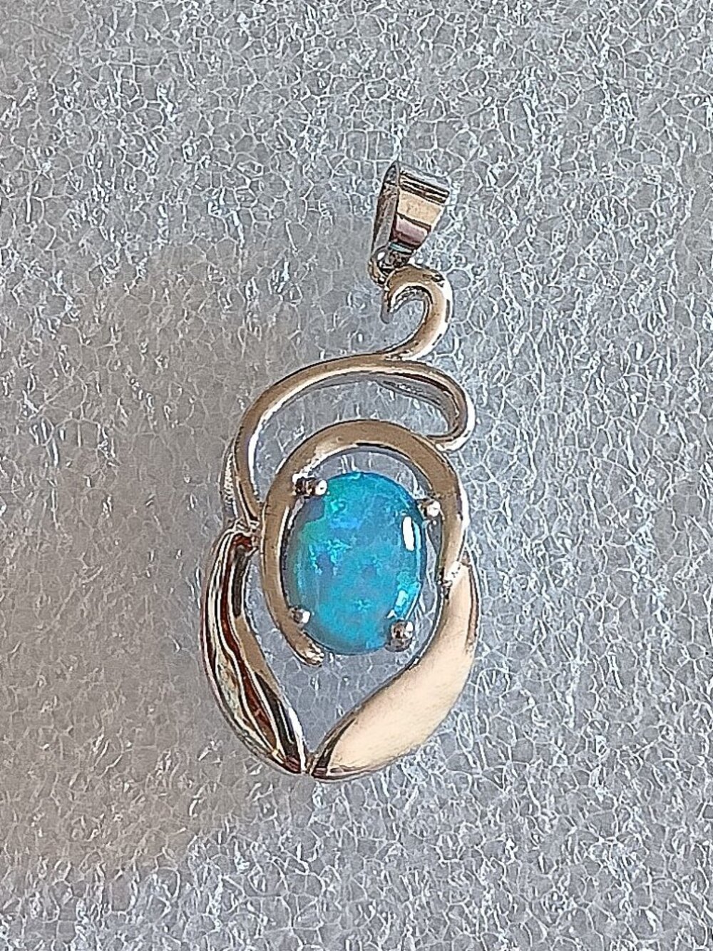 New - Blue Fire Opal Silver Pendant - Includes a Chain